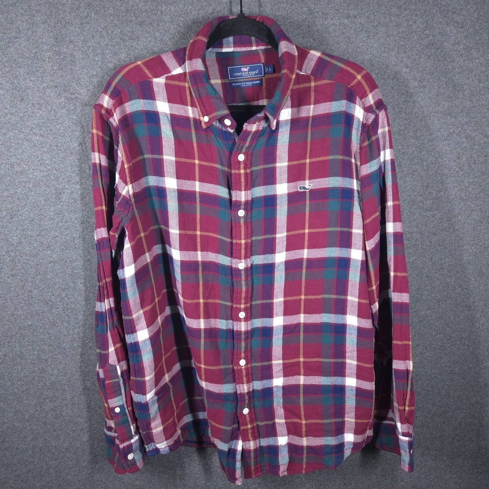 Vineyard Vines Mens Classic‎ Fit Whale Shirt Flannel Plaid Button Down Size L